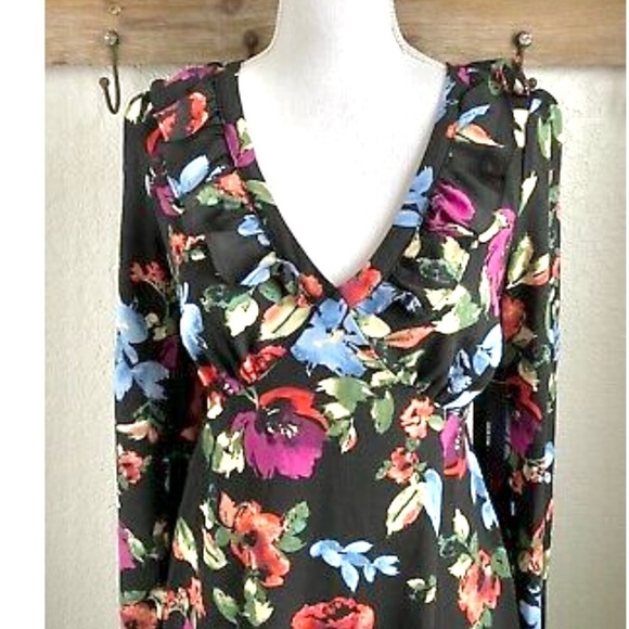 New LULU’S Beloved Blooms Black Floral Print Long Sleeve Midi Dress Size S - Picture 6 of 10